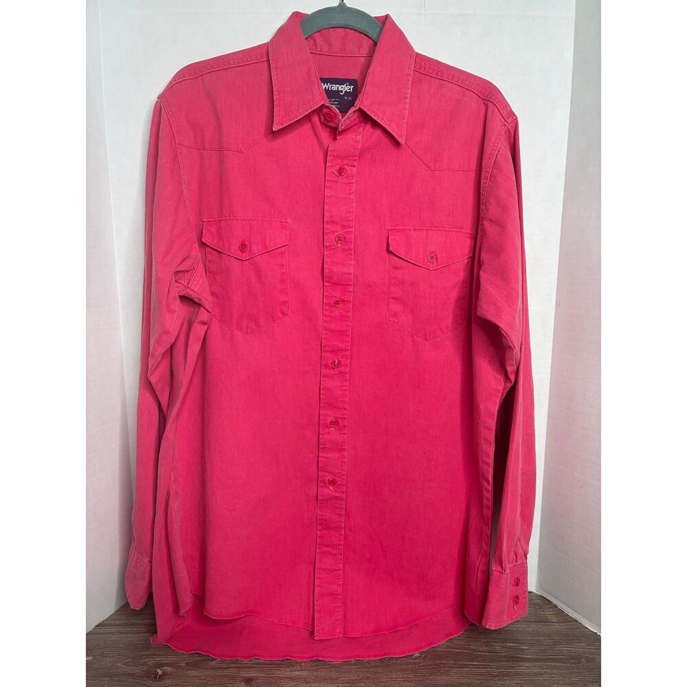 Wrangler Vtg Men's Red Shirt 16-35 Brushpopper Cowboy Western X-Long Tails USA